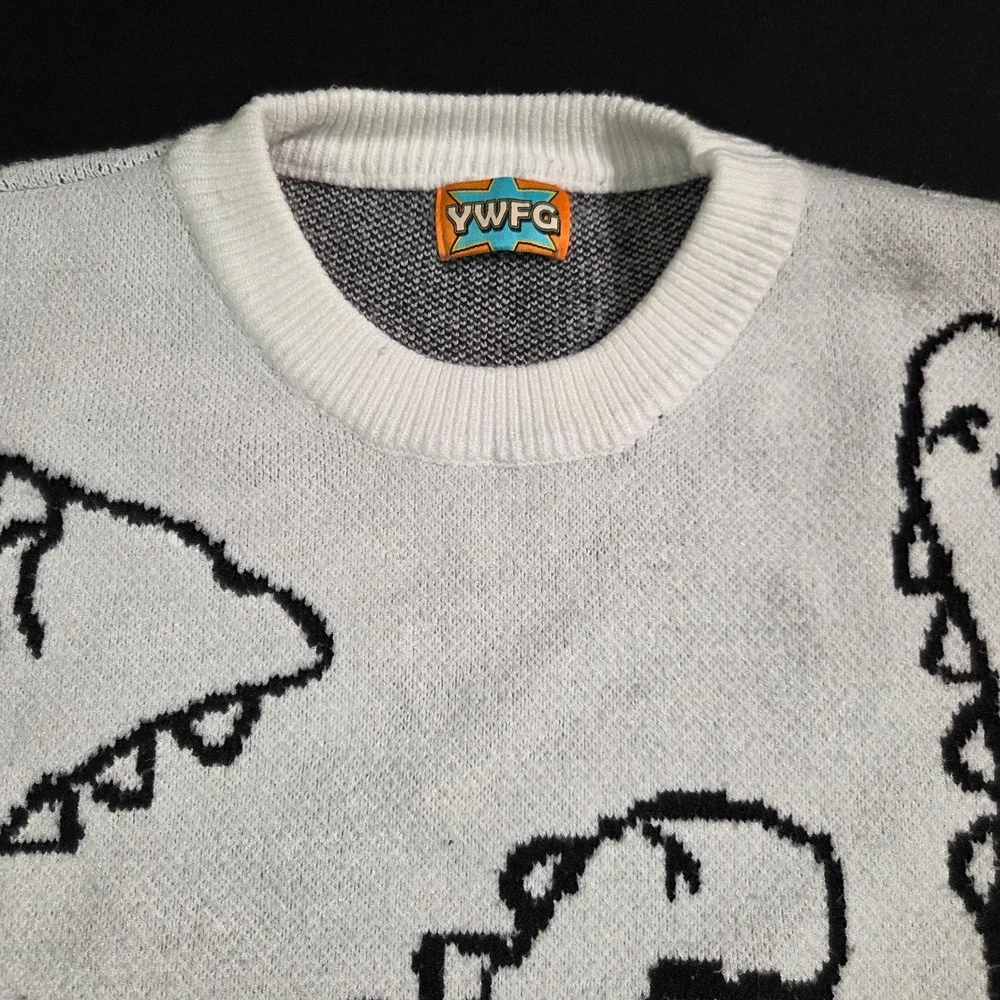 YWFG‎ White Dinosaur Graphic Knit Sweater Women's Size L - Picture 2 of 8